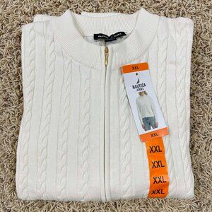 Nautica Jeans Women's Cable Knit Full Zip Sweater Ivory, Size XXL (New)